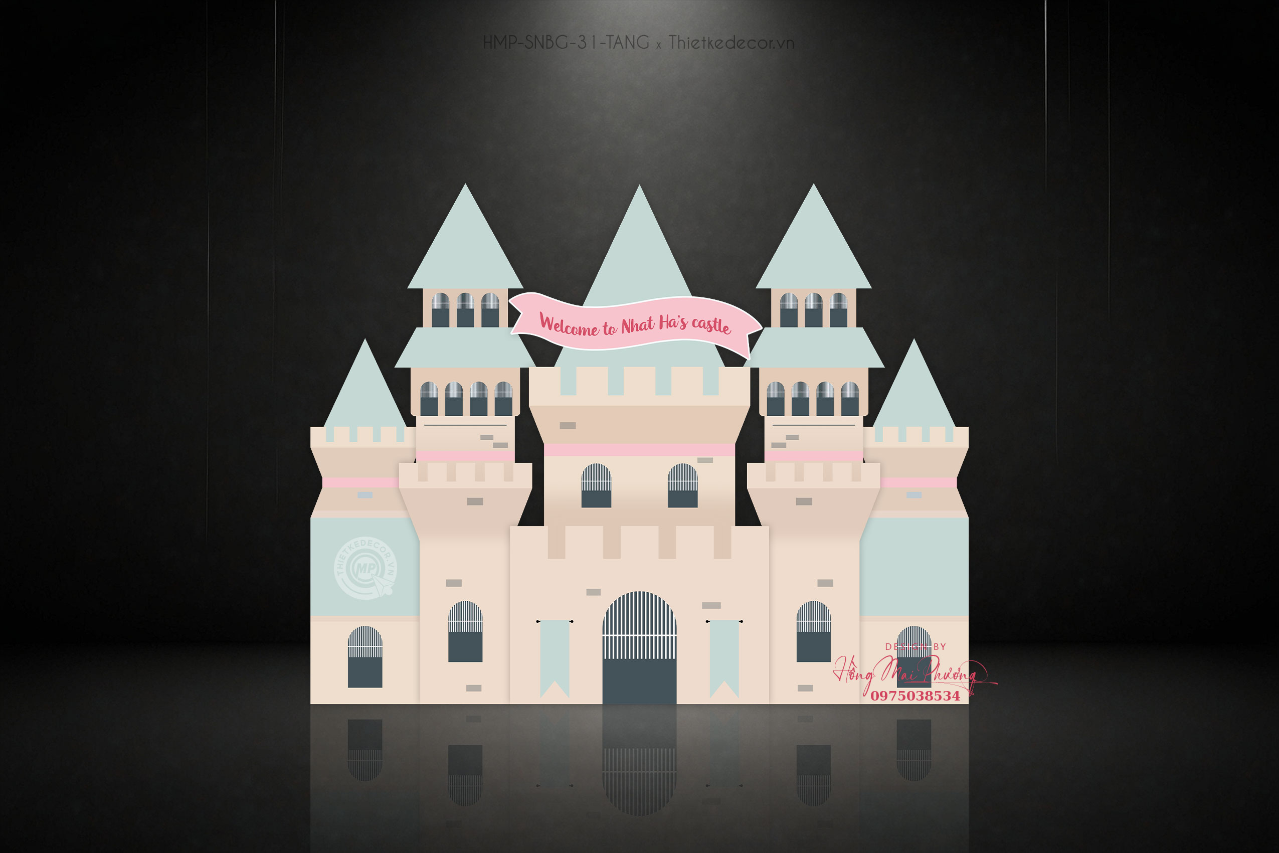 Sinh nhật bé gái- backdrop hình lâu đài